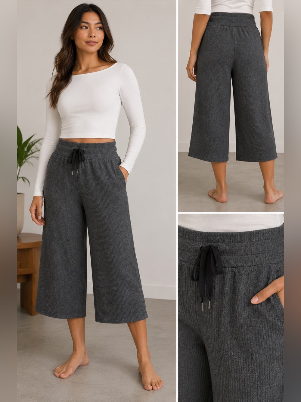 Lululemon Retreat Yourself Heathered Core Dark Gray crop Wide Leg Lounge Pant 4